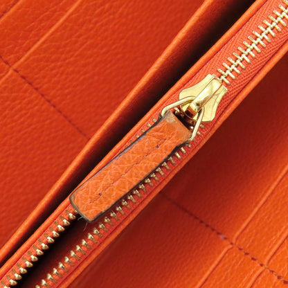Gucci Long Wallet Logo Zip Around Wallet Leather Orange Gold Hardware Round