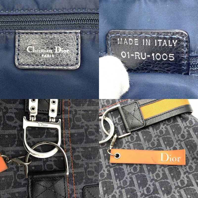 DIOR Tote Bag Trotter Flight Line Navy/orange Canvas Leather Women's