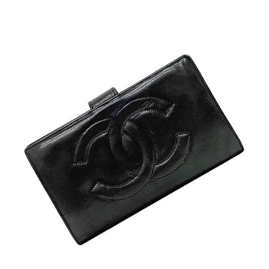 Chanel Fold Over Clasp Long Wallet F21715 Black Coco Mark