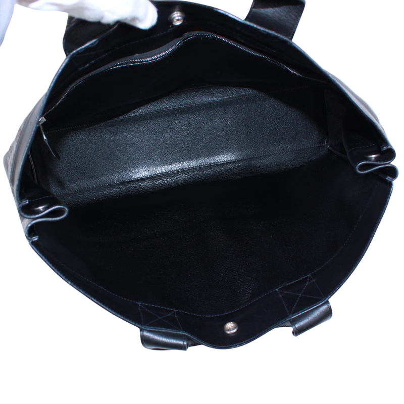 Hermes Fourre Tout MM Leather And Chevre Black Handbag Silver