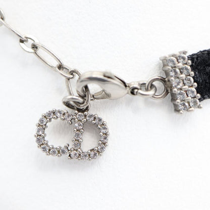 Christian DIOR Choker DIOR Rhinestone Velour Black Ladies With Box Yo649