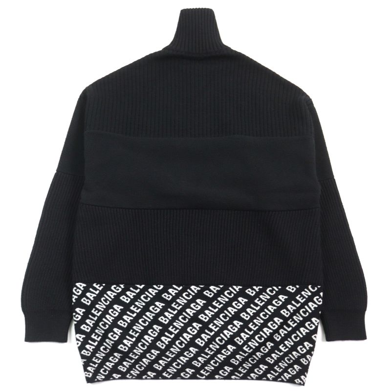 Balenciaga 20AW 641734 Oversized Half Zip Knit Sweater With Logo Pattern