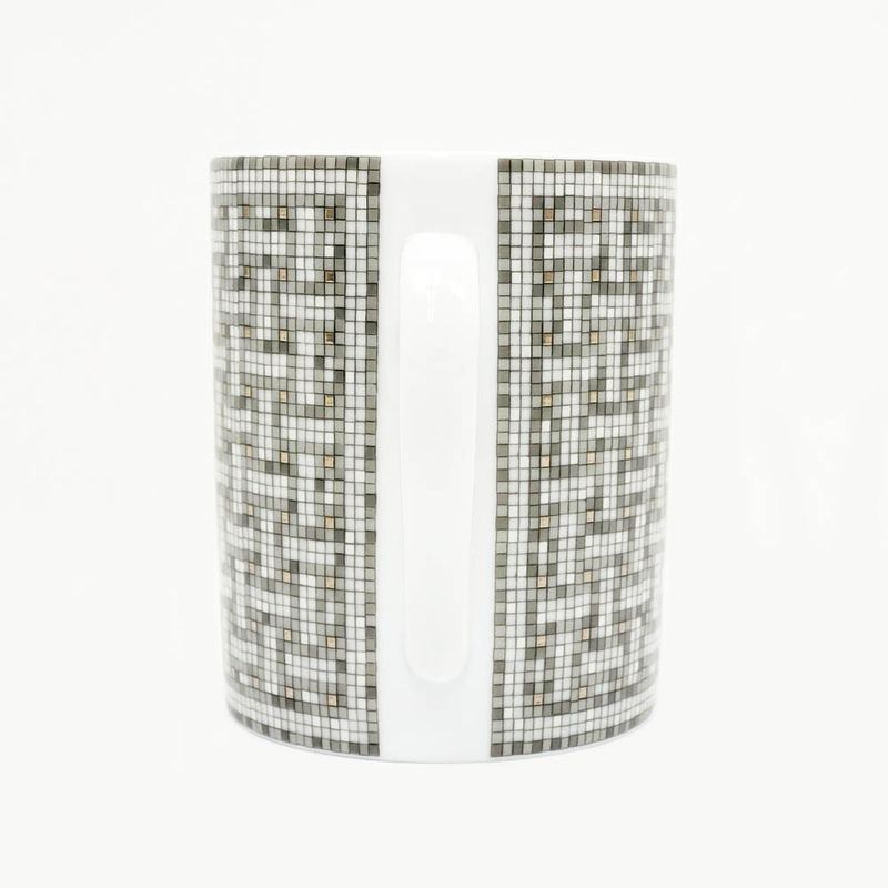 Hermes Mug Mosaic 24 Platinum Silver Color White Pottery Tableware