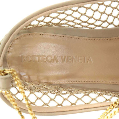 Bottega Veneta Stretch Ballerina Square Toe Mesh Chain Flat Shoes Beige 34 1 2