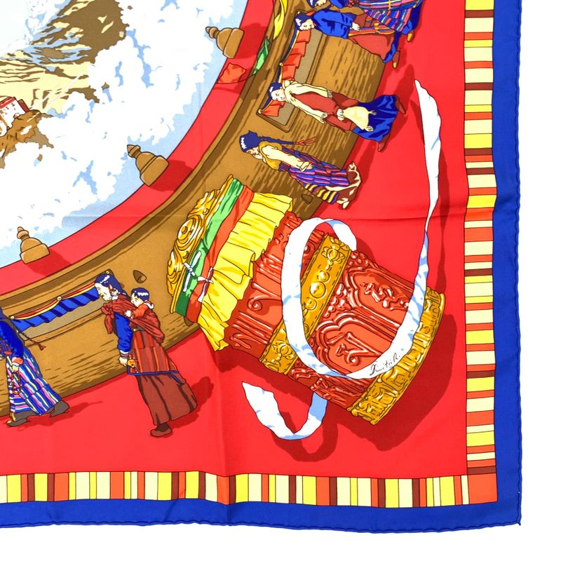Hermes Carre 90 Prieres AU VENT Prayer In The Wind Silk Scarf Red X Blue