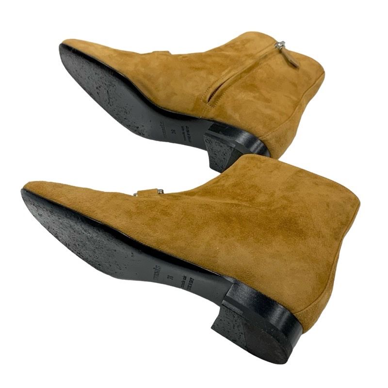 Hermes Boots Short Boots Shoes Suede Brown Silver Hose