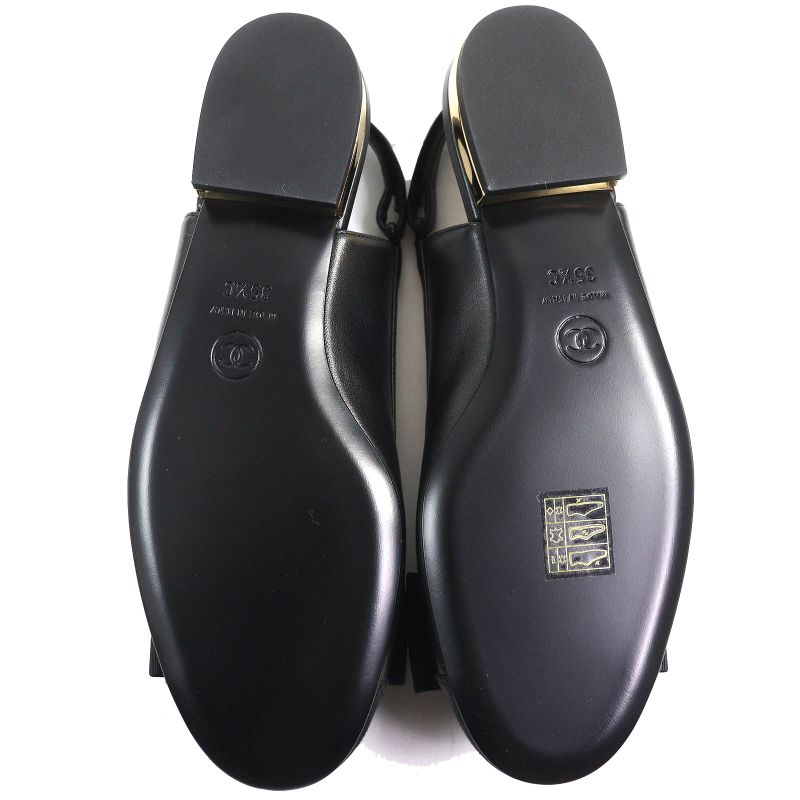 CHANEL G45689 Coco Mark Ribbon Sling Back Lamb Leather Pumps Shoes Black 35.5
