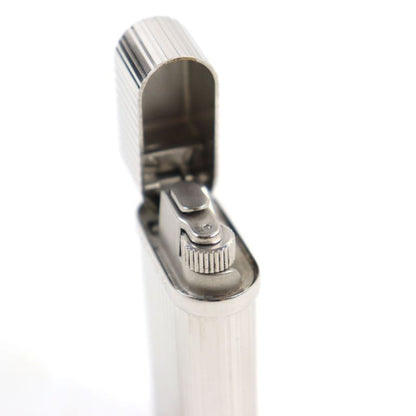 Cartier Godron Logo Engraved Oval Roller Lighter Silver Stripe