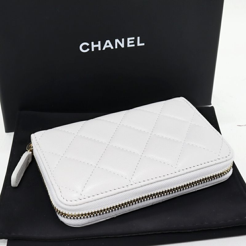 Chanel Coin Case Card Case Matelasse Coin Purse Lambskin Pearl Grey Gold