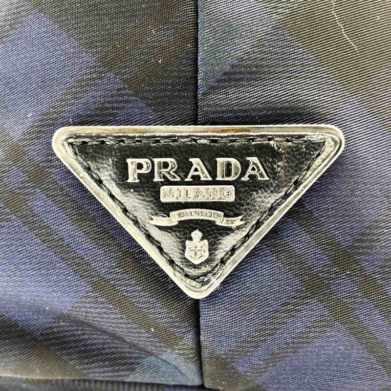 Prada Reversible Tote Shoulder Bag Handbag 2WAY Check Black Green Nylon Women