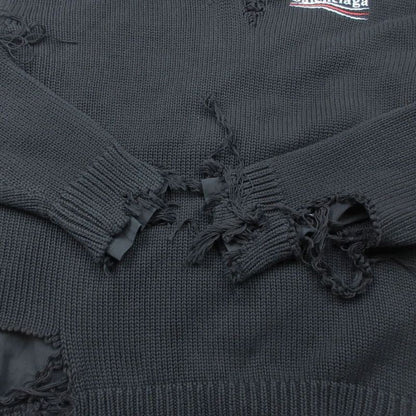 21aw Balenciaga 662718 T3212 Destroyed Knit Hoodie Black Campaign Logo XS