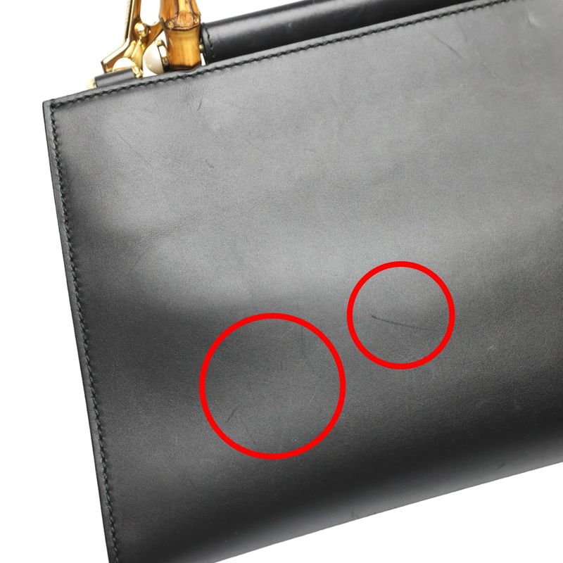 Gucci 459076 Leather Bamboo 2-way Bag Handbag Gucci Black