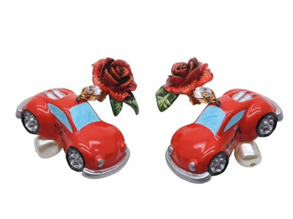 Dolce & Gabbana Earrings Faux Pearl Rhinestone Rose — view 4