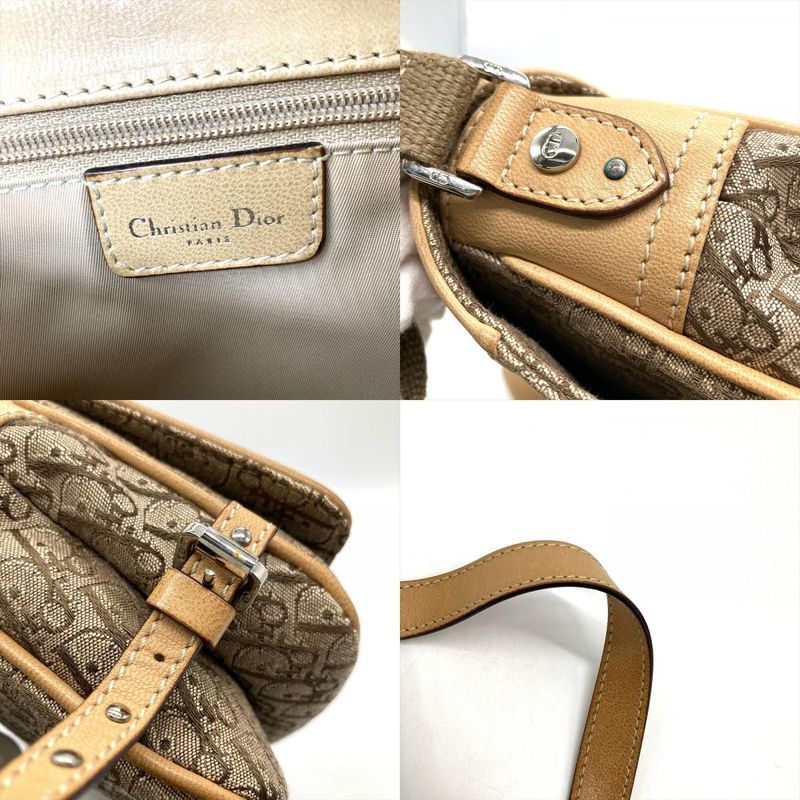 Dior Street Chic Shoulder Bag Leather Beige Silver Hardware Women's