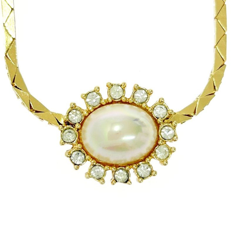 Christian Dior GP Rhinestone Pearl Necklace Gold 473476 Necklace
