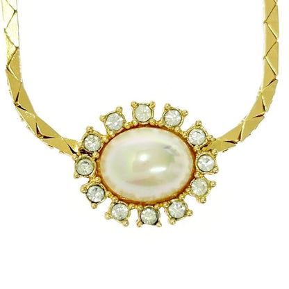 Christian Dior GP Rhinestone Pearl Necklace Gold 473476 Necklace