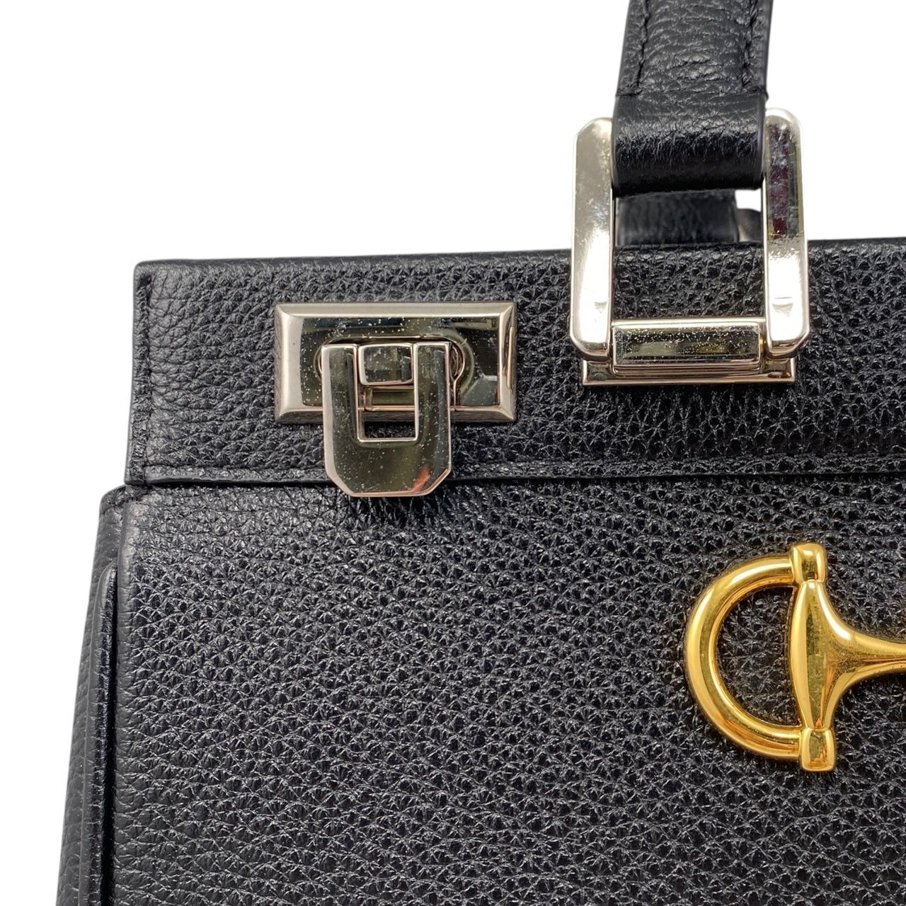 Gucci Handbag Zumi Small Top Handle Bag 569712 Leather Logo Black Silver