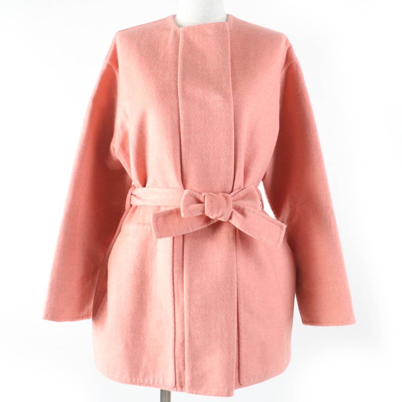 Hermes 22AW 2h0122db 100% Cashmere Double Face Coat With Belt Collarless Coat