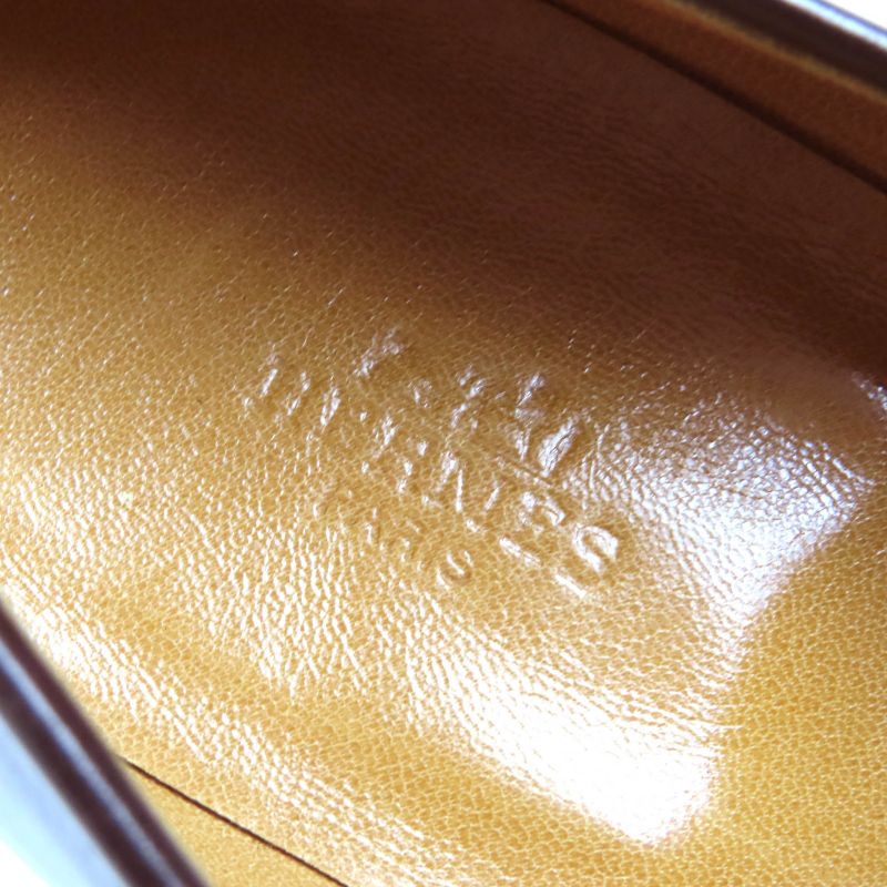 Hermes Wingtip Leather Slip-on Loafers Dark Brown 40.5 Storage With Bag Made In