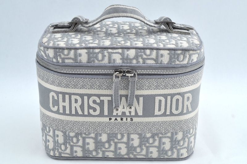 Christian DIOR Trotter Cosmetic Bag Pouch Canvas Gray 2183n