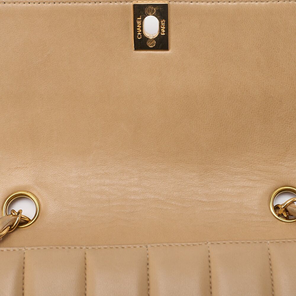 Chanel Shoulder Bag Mademoiselle Lambskin Beige And Black Gold Hardware Full