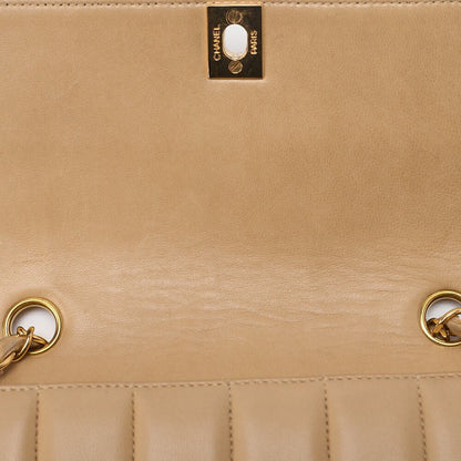 Chanel Shoulder Bag Mademoiselle Lambskin Beige And Black Gold Hardware Full