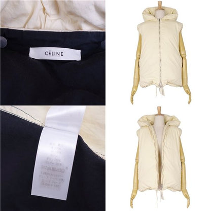Celine Vest 2-way Hooded Down Vest Cotton Silk Outerwear Women's Made In France
