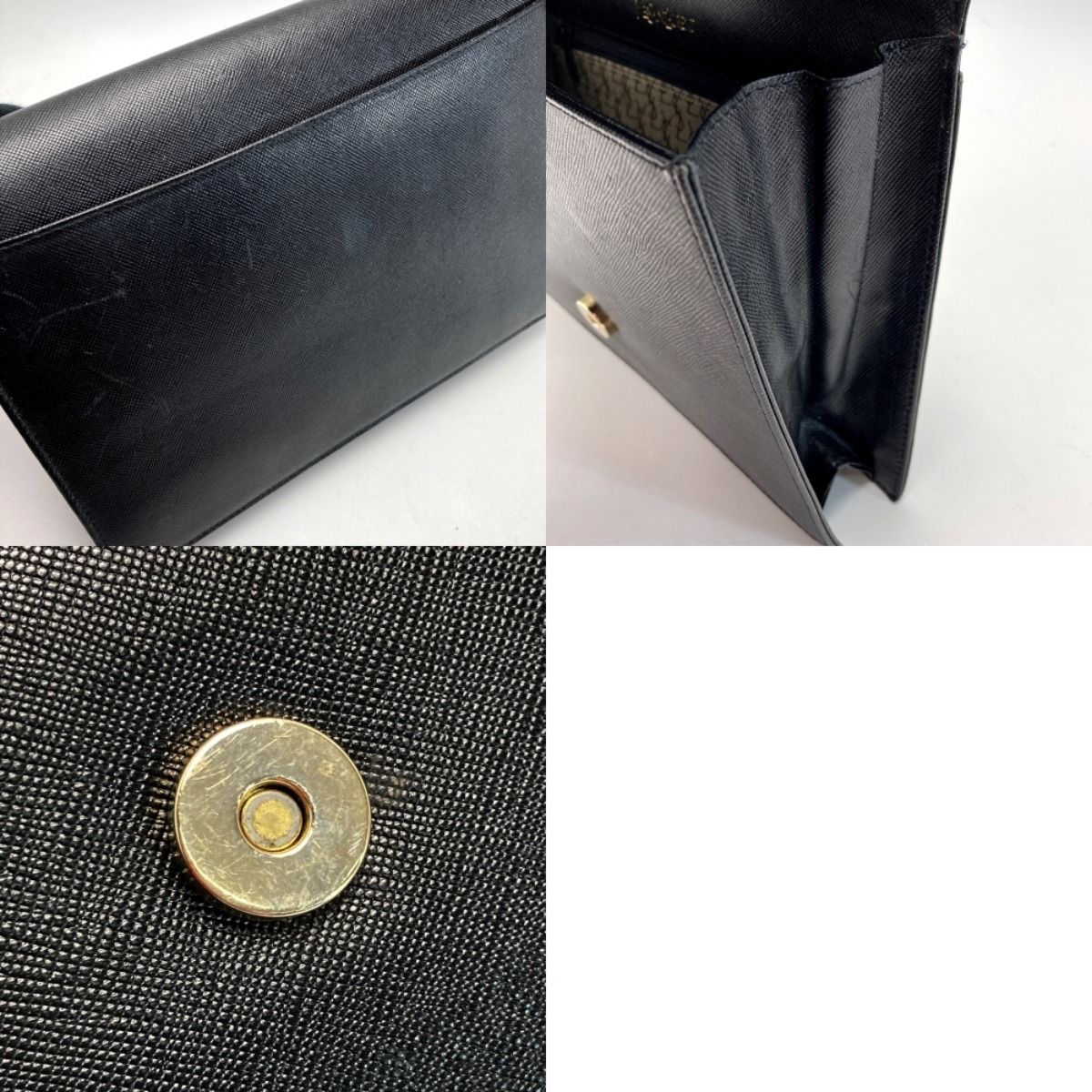 Yves Saint Laurent YSL Logo Clutch Bag Black Leather Vintage