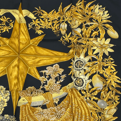 Hermes Carre 90 Passiflores Passion Flower Black 100% Silk Scarf