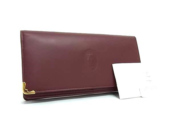 Cartier Mustline Leather Foldable Long Wallet With Coin Purse Bordeaux Ff1266