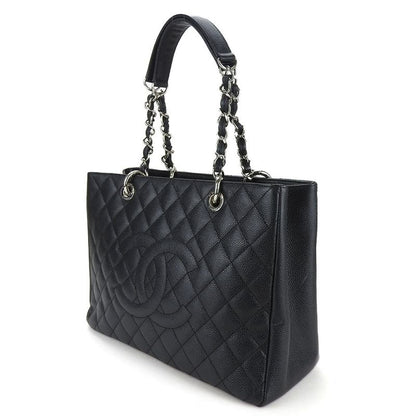 Chanel Tote Bag GST Tote Caviar Skin Black Silver Hardware Chain Coco Mark 16th