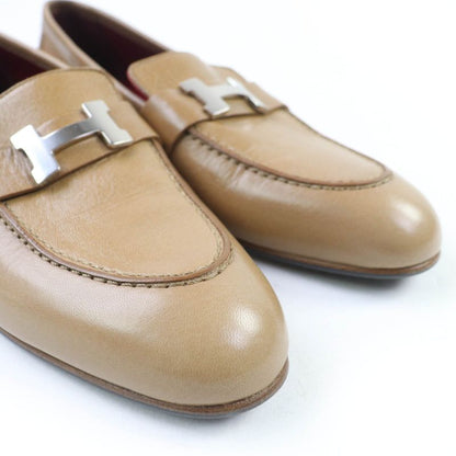 Hermes Moccasins Paris Constance Silver Hardware Leather Loafers Beige 38.5