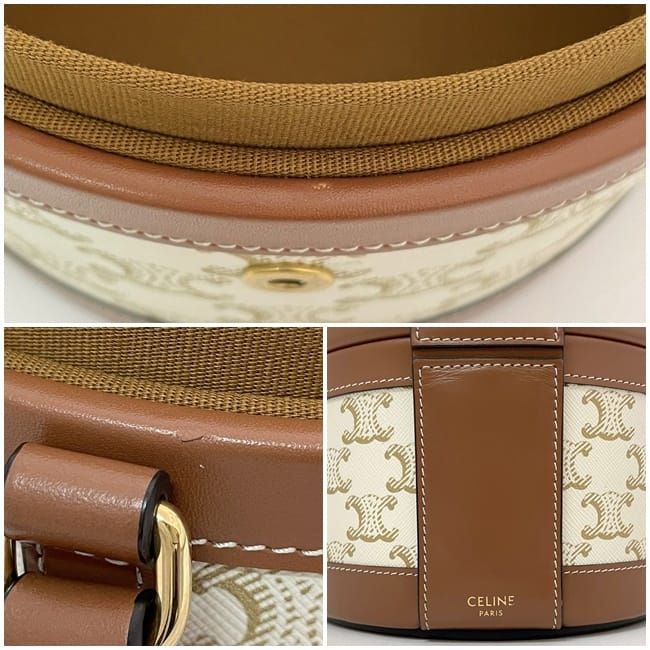 Celine Shoulder Bag Tambour White Brown Triomphe