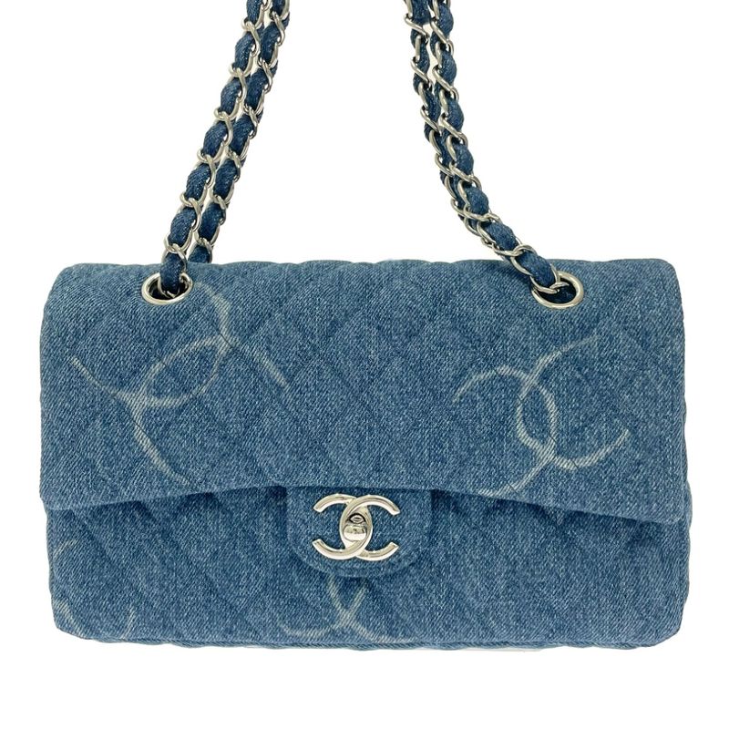 Chanel Matelasse Denim Coco Mark Print Chain Shoulder Bag Blue 465913 Shoulder