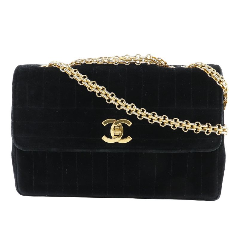 Chanel Chain Shoulder Mademoiselle Double Chain Velour Black Ladies Shoulder Bag