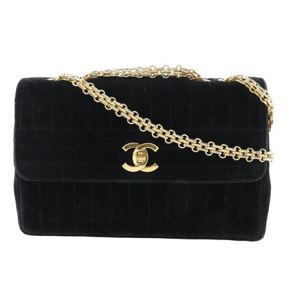 Chanel Chain Shoulder Mademoiselle Double Chain Velour Black Ladies Shoulder Bag