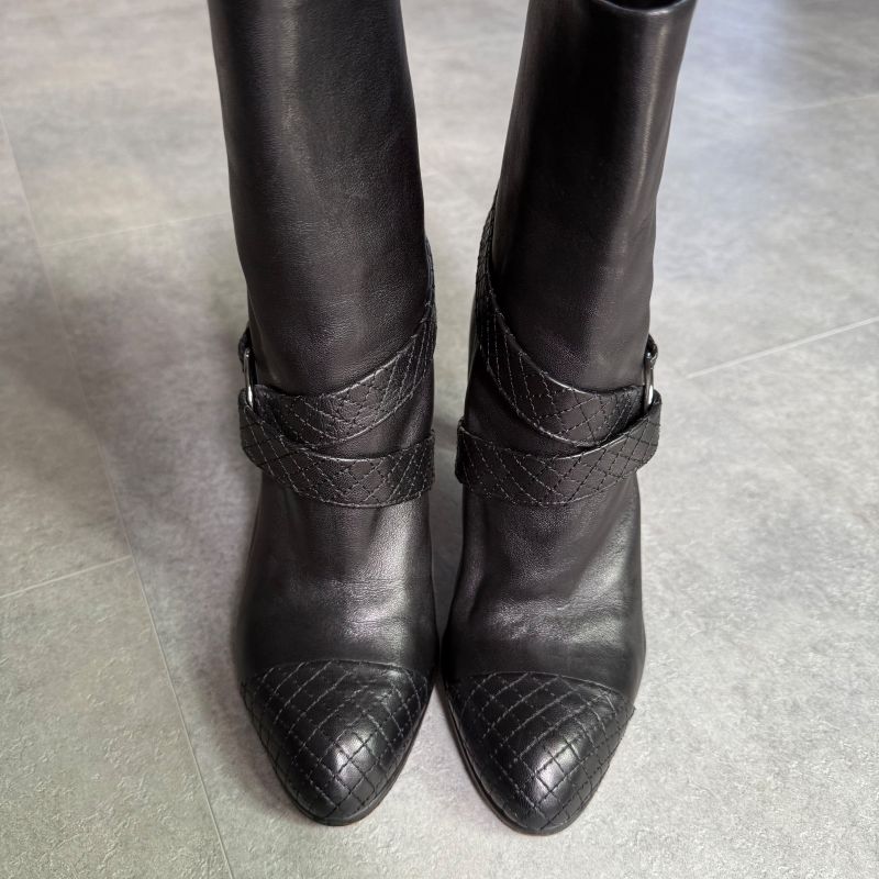 Chanel Matelasse Leather Belt Boots Coco Mark Medium Length Black 37c 24cm