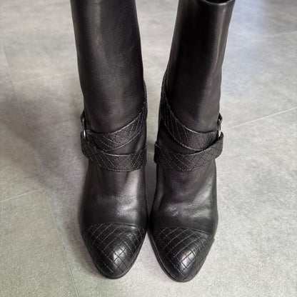 Chanel Matelasse Leather Belt Boots Coco Mark Medium Length Black 37c 24cm
