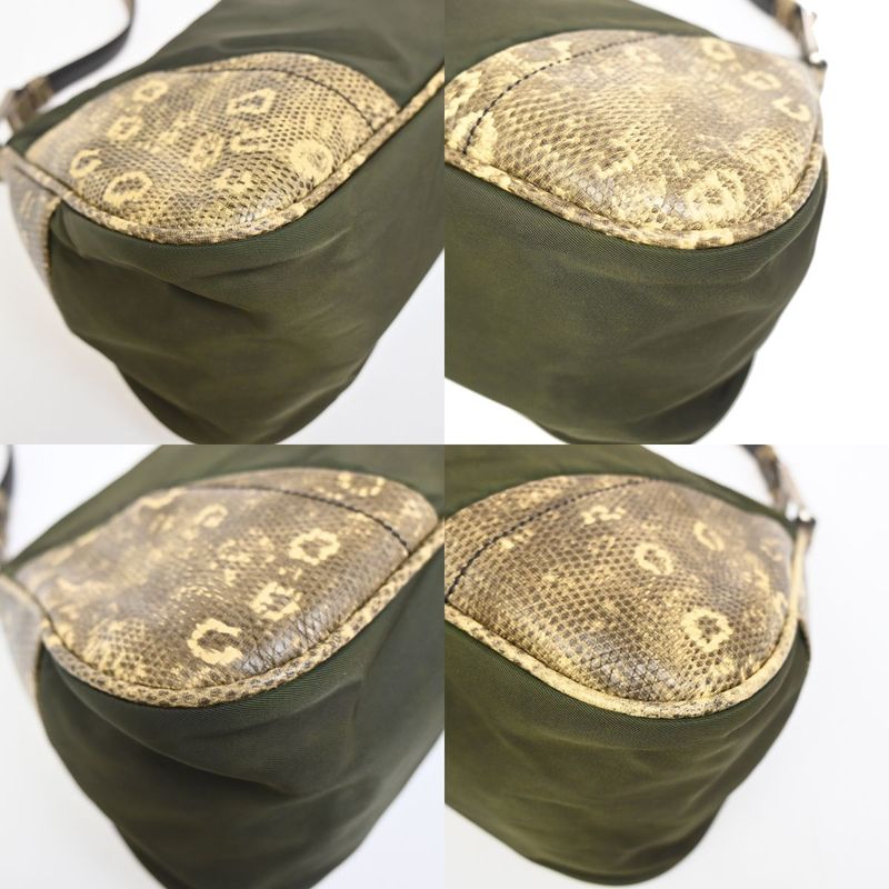 Prada Hand Shoulder Bag Khaki Nylon Leather 67bs306