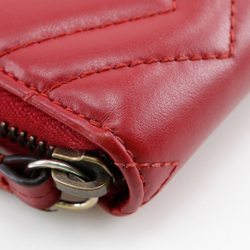 Gucci Double G Zip Around Wallet GG Marmon Chevron Quilted 443123 Leather Red