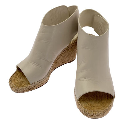 Celine Leather Espadrille Wedge Sole Sandals - 35 - White Beige - Women's