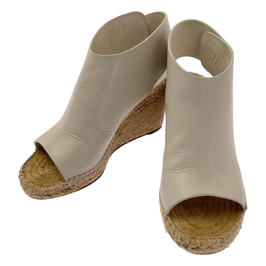 Celine Leather Espadrille Wedge Sole Sandals - 35 - White Beige - Women's