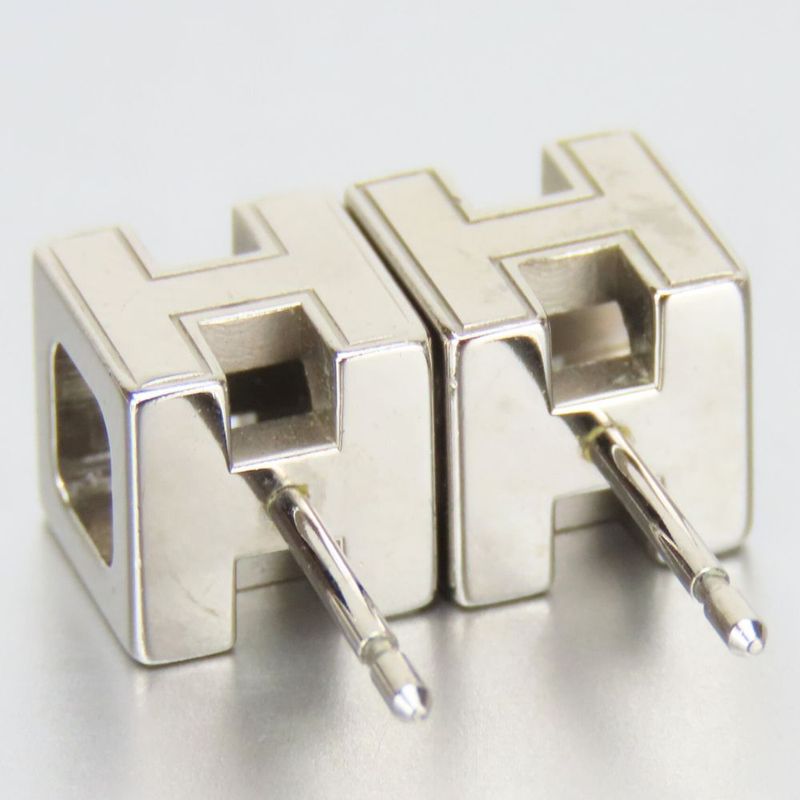 Hermes Earrings Cage De Assches H Cube Metal Black Silver Plated Accessories