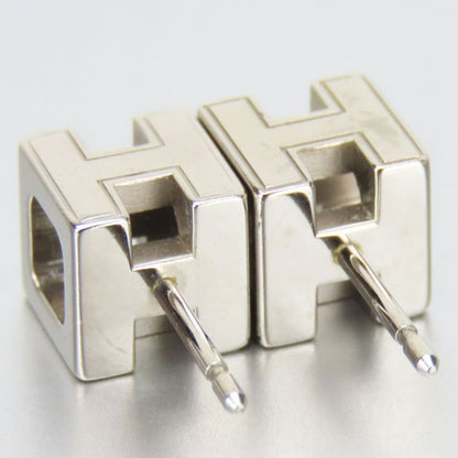 Hermes Earrings Cage De Assches H Cube Metal Black Silver Plated Accessories