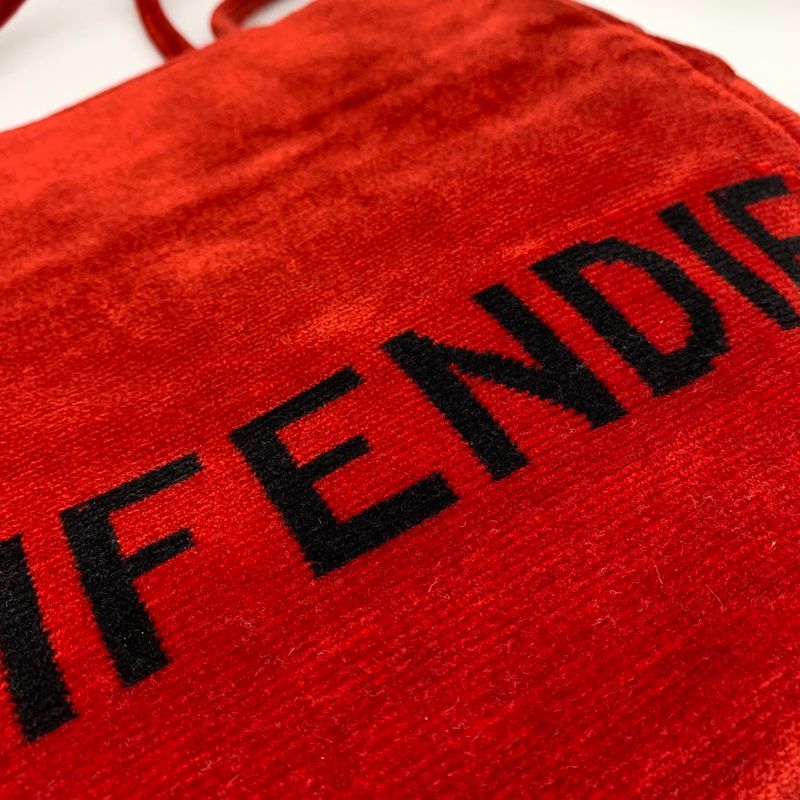 Fendi 06-11 15758 981 Logo Tote Handbag Suede Velour Red Women