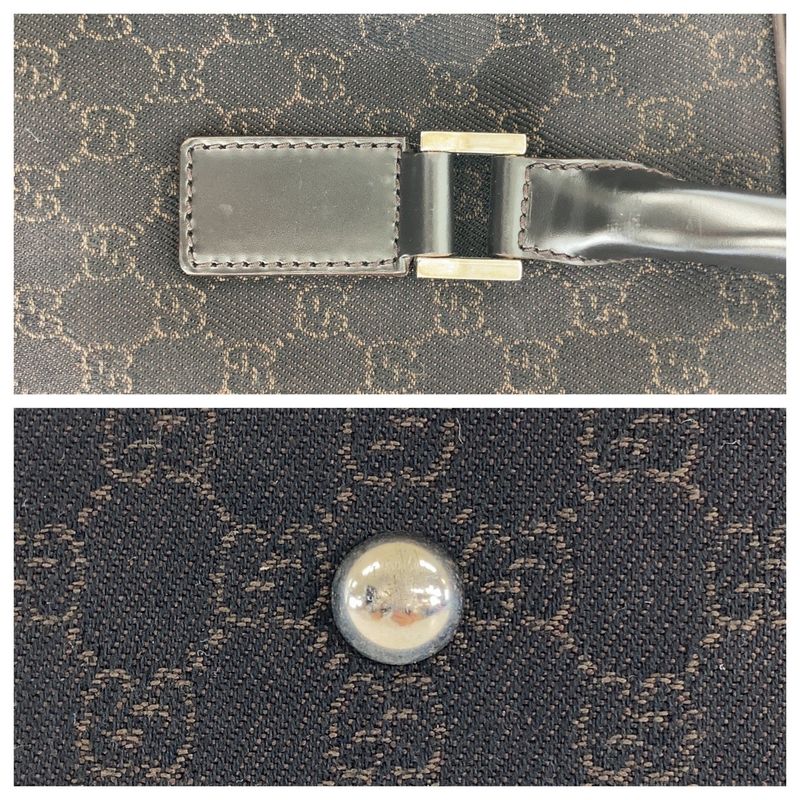 Gucci Dark Brown Silver Hardware GG Canvas/leather 196356 Boston Bag Unisex