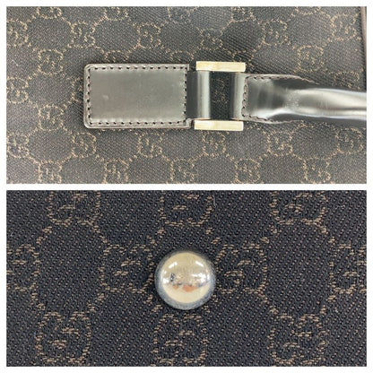 Gucci Dark Brown Silver Hardware GG Canvas/leather 196356 Boston Bag Unisex