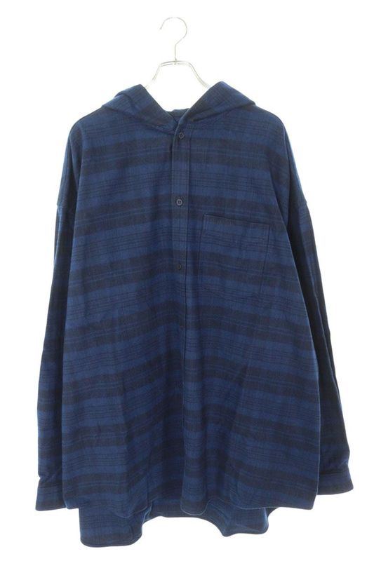 Balenciaga 22AW 720109 Tnm35 Checked Flannel Hoodie Long Sleeve Shirt Men's 5