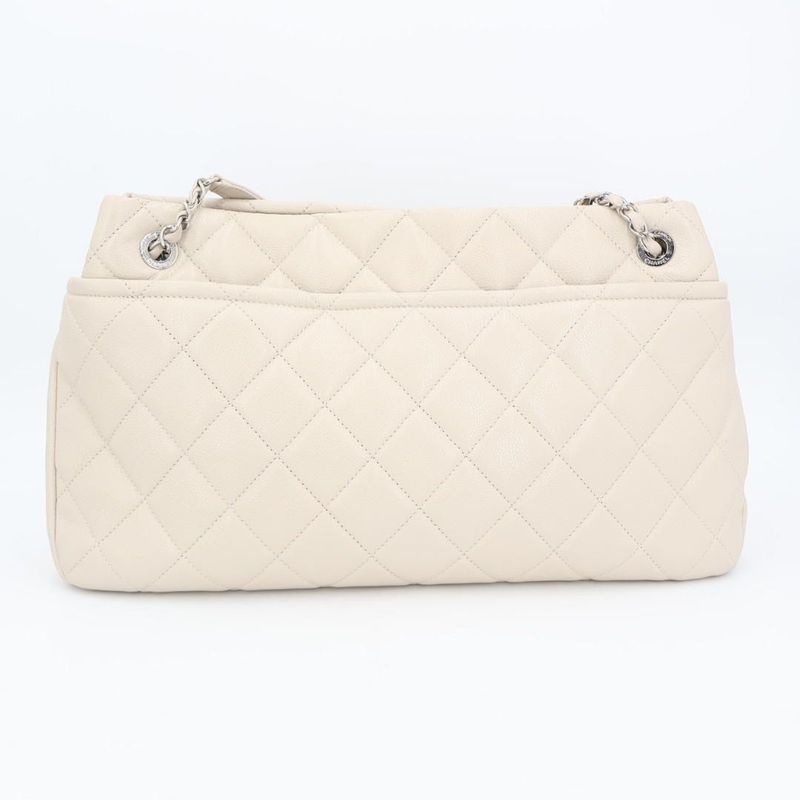 Chanel Chain Tote Bag Matelasse Coco Mark Gray-beige Soft Caviar Skin