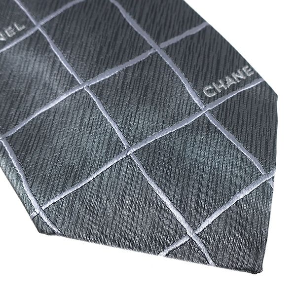 Chanel Necktie Plaid 9cm (3.54in) Silk Gray Silver